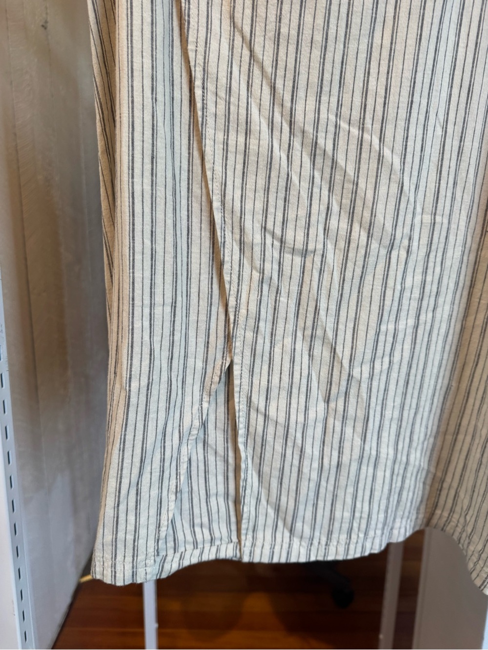 Treasure & Bond Cream Pinstripe Linen Blend Midi Skirt with Front Slit - Picture 5 of 8